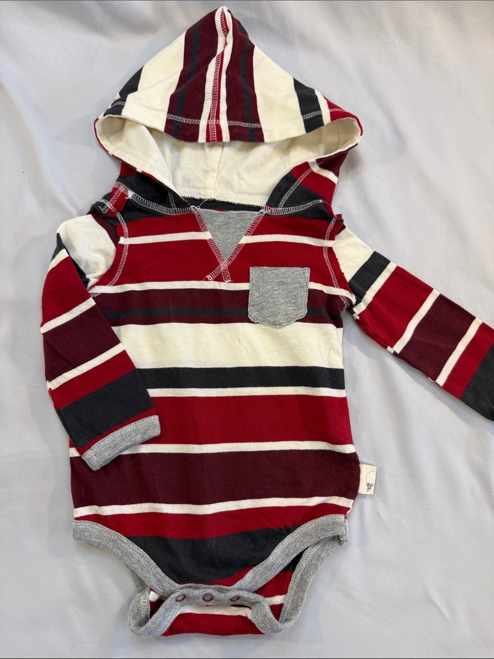 Burt's Bees Baby NWOT Hooded Striped One-Piece in Red, Cream & Gray